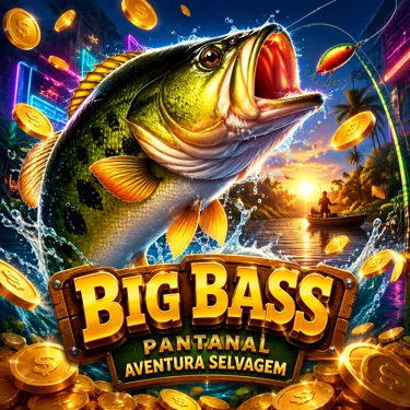 Capa do jogo Big Bass Bonanza com pescador e isca em fundo aquático