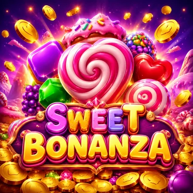 Capa do jogo Sweet Bonanza com doces coloridos em grade 6x5